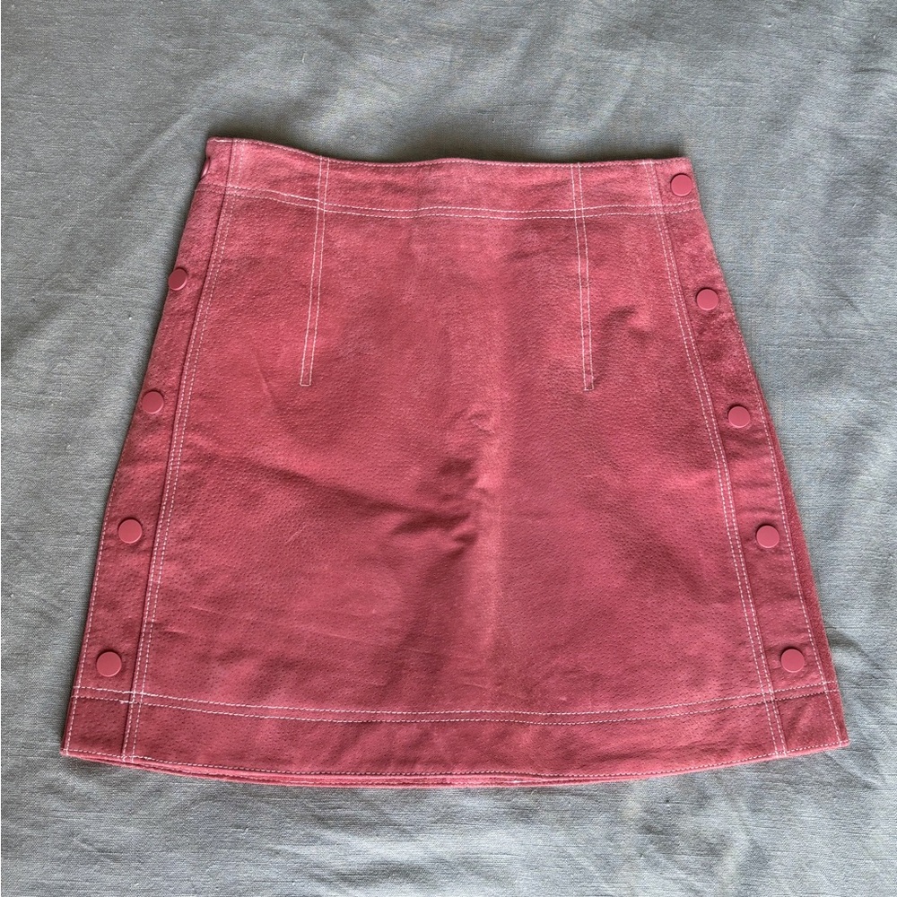 Mango Genuine Leather Pink Button Up Mini Skirt